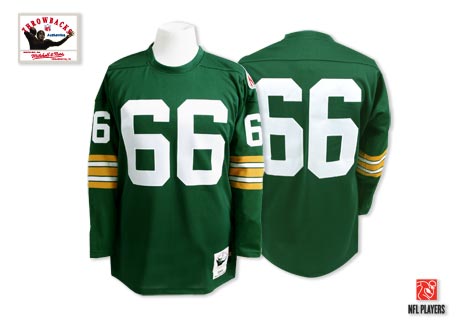 Men's Authentic Ray Nitschke Mitchell and Ness Jersey Green Home - #66 Throwback NFL Green Bay Packers